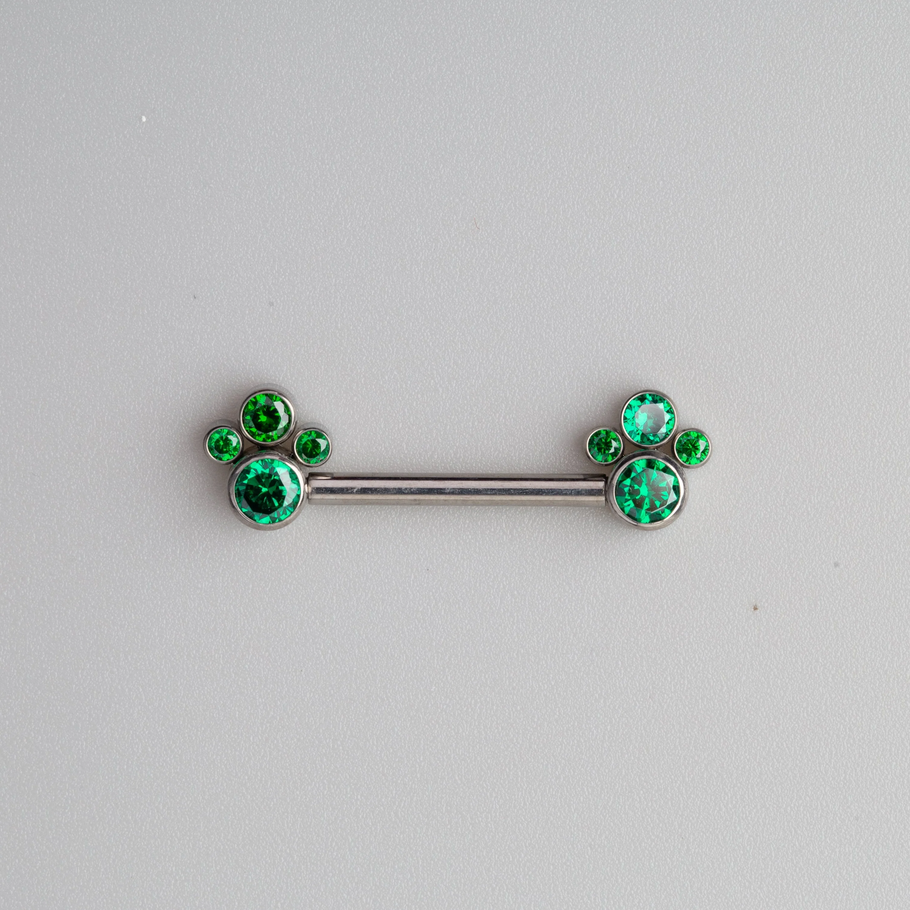4 Green CZ Stone Cluster Top Nipple Barbell - Titanium
