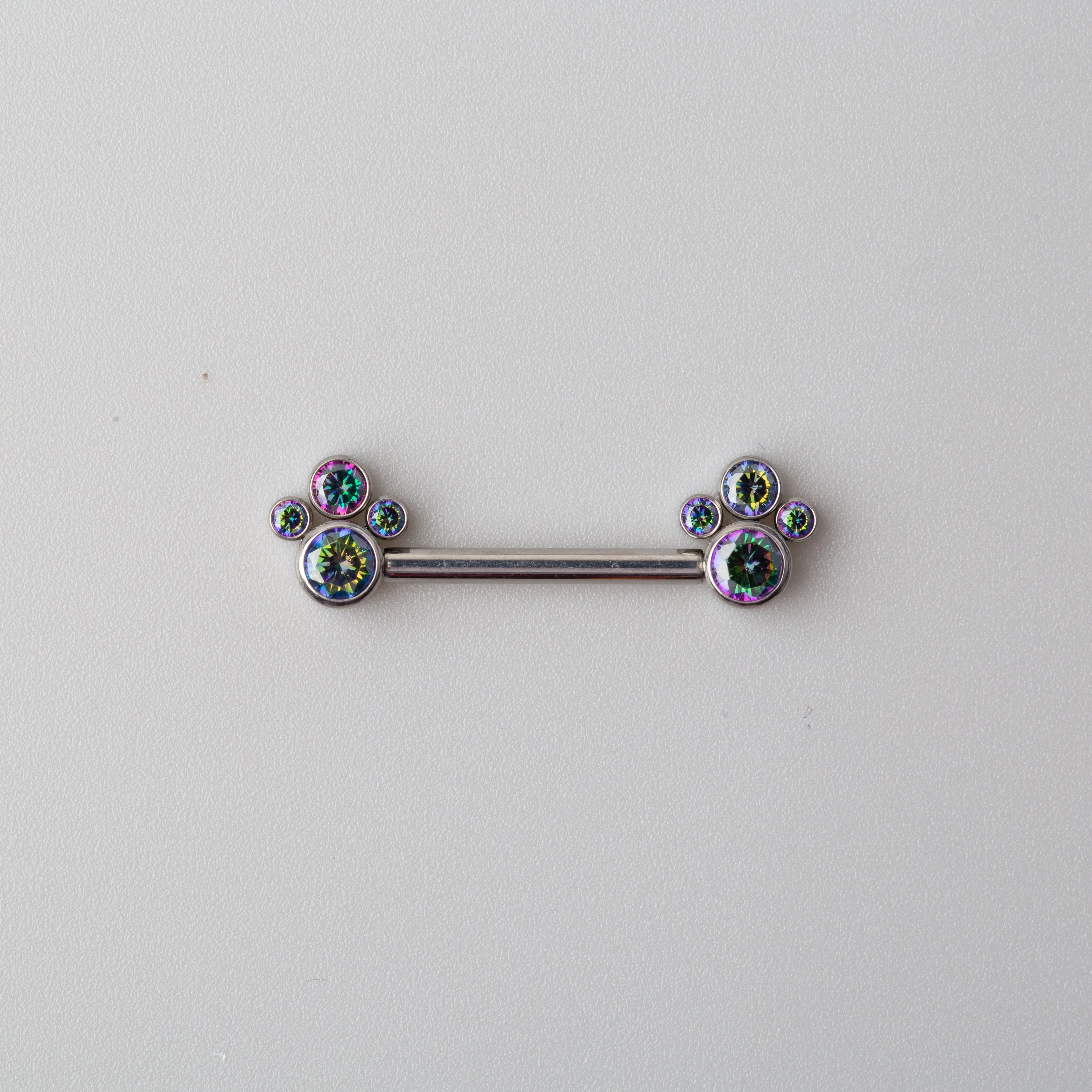 4 Rainbow CZ Stone Cluster Top Nipple Barbell - Titanium