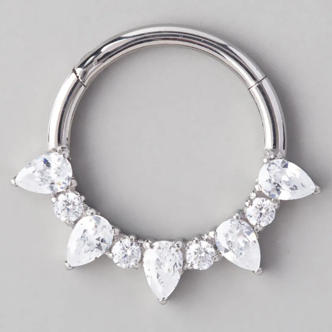 5 Pear Cut Stone 4 Round Stone Segment Hoop in Silver - Titanium