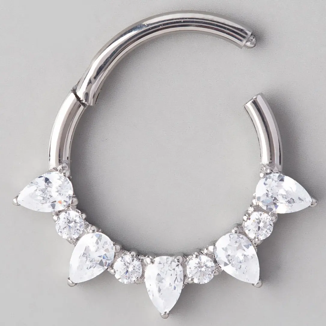 5 Pear Cut Stone 4 Round Stone Segment Hoop in Silver - Titanium - Image 2