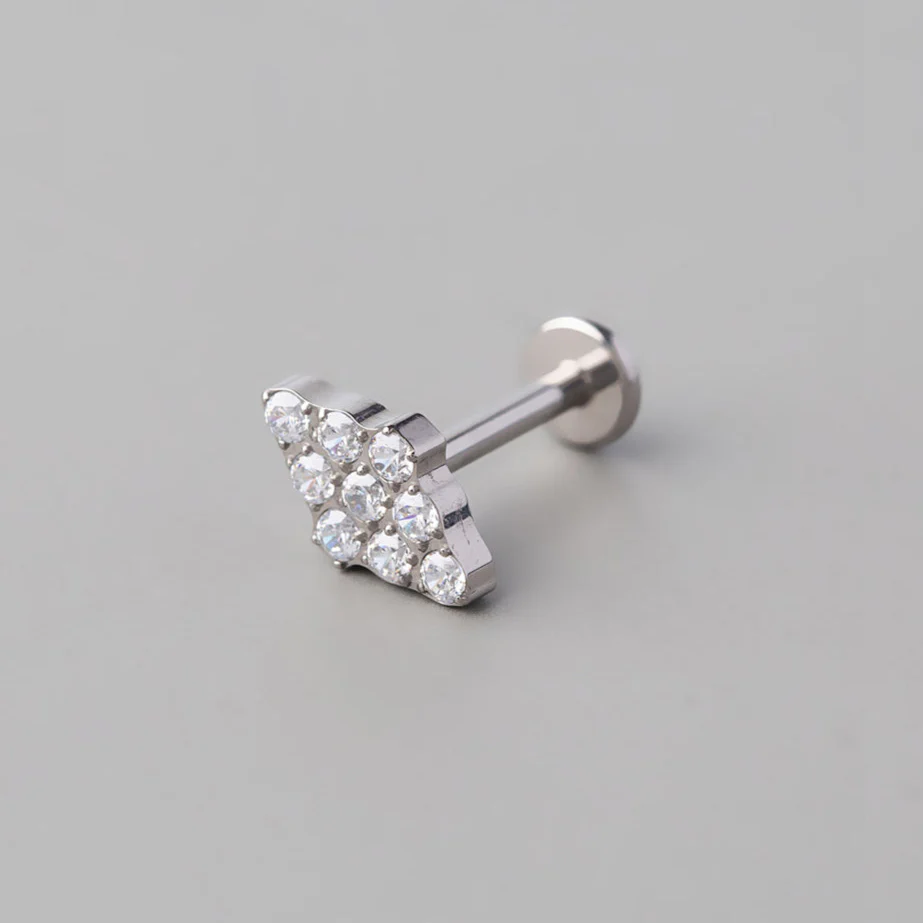 9 CZ Threadless Labret in Silver - Titanium