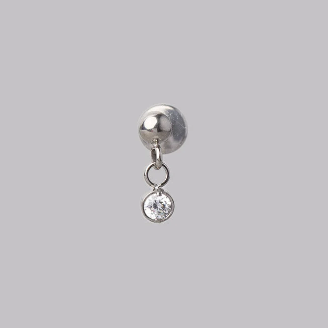 Ball Top Bezel Dangle Labret in Silver - Titanium
