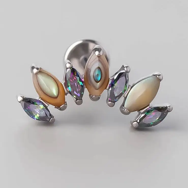 Seven Stone Labret in Abalone Shell + VM - Titanium