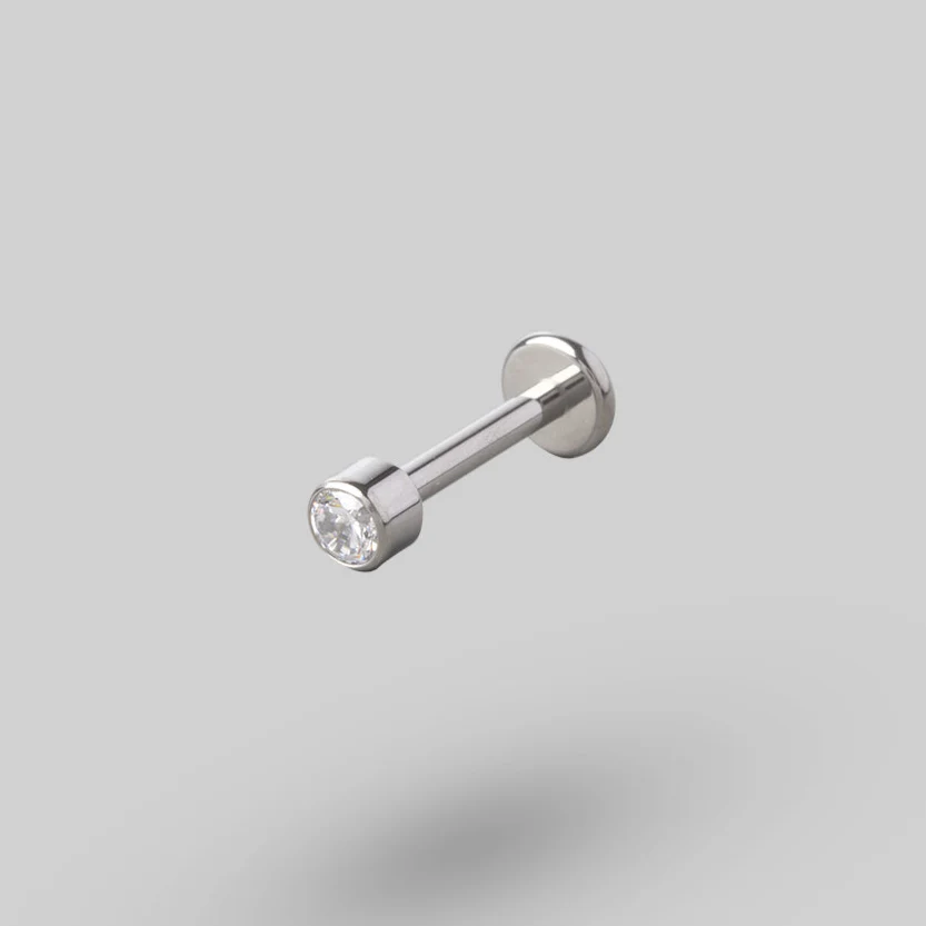 Bezel Set Clear Stone Top Labret in Silver - Titanium