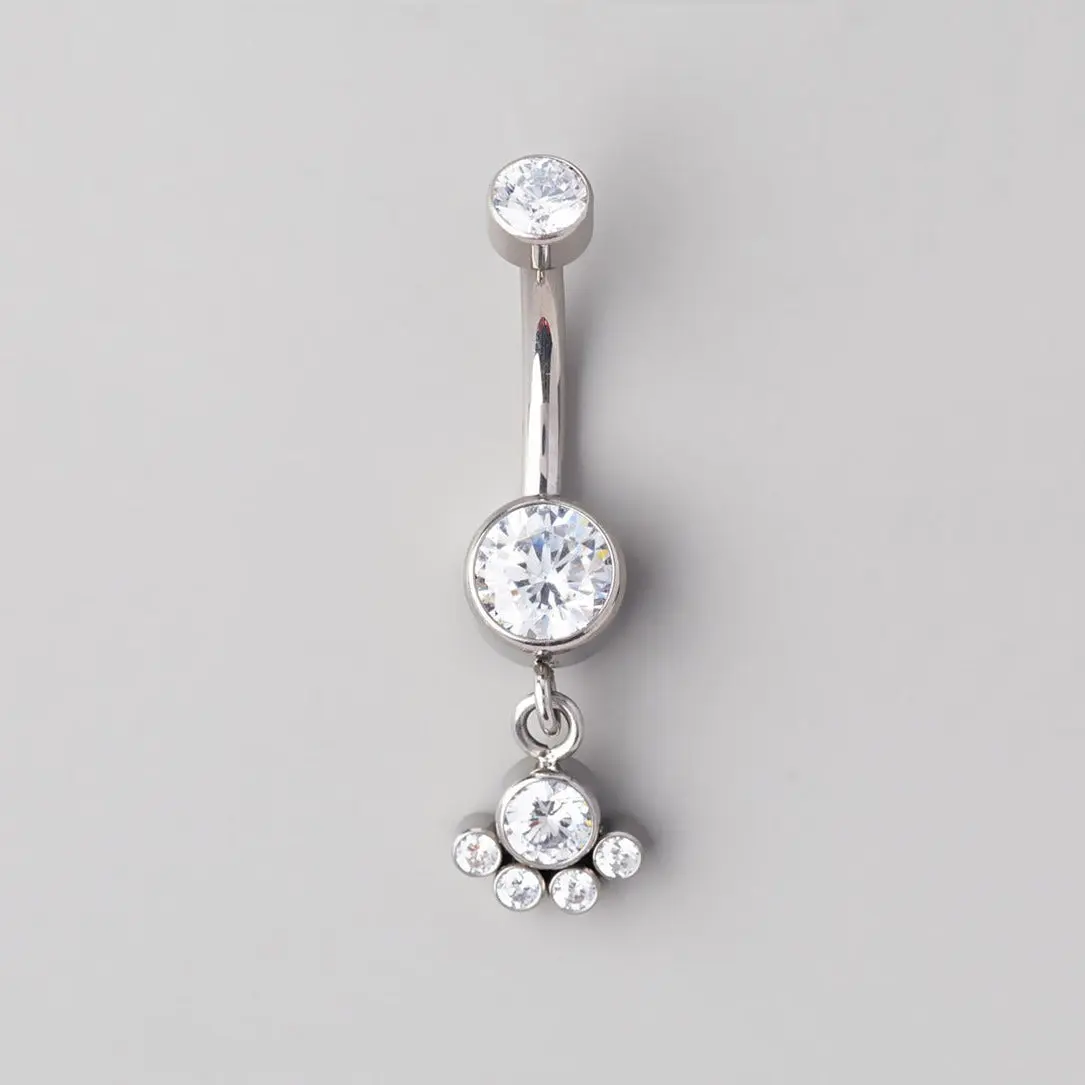 Bezel Set 5 CZ Dangle Belly Bar - Titanium