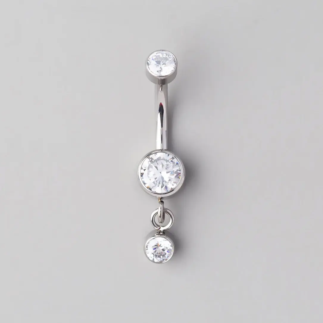 Bezel Set CZ Round CZ Dangle Belly Bar - Titanium