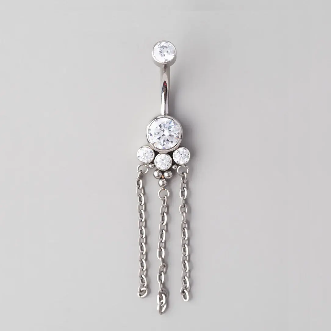 Bee Set 3 Chain Dangle Belly Bar - Titanium