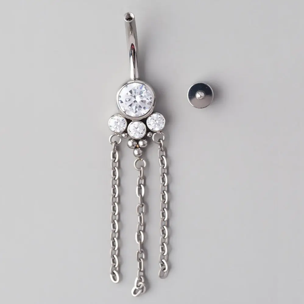 Bee Set 3 Chain Dangle Belly Bar - Titanium - Image 2