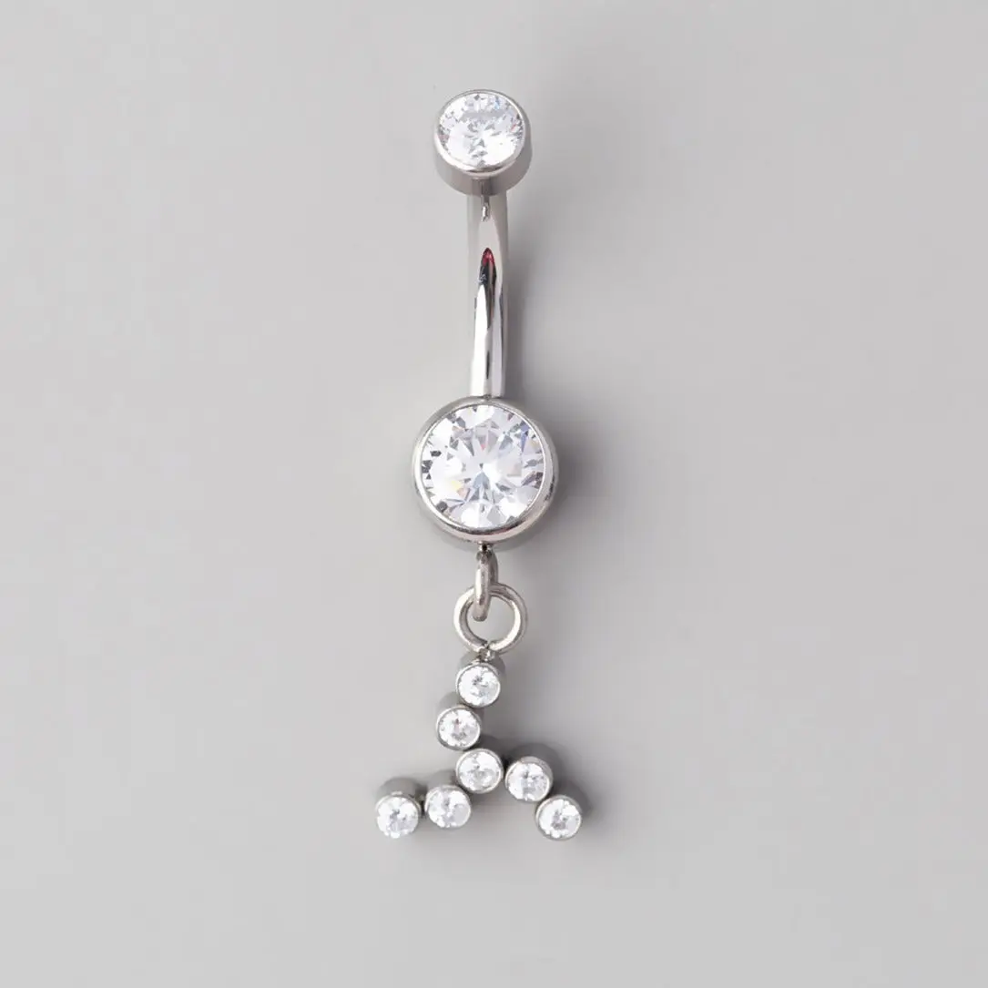 Bezel Set Fans CZ Dangle Belly Bar - Titanium