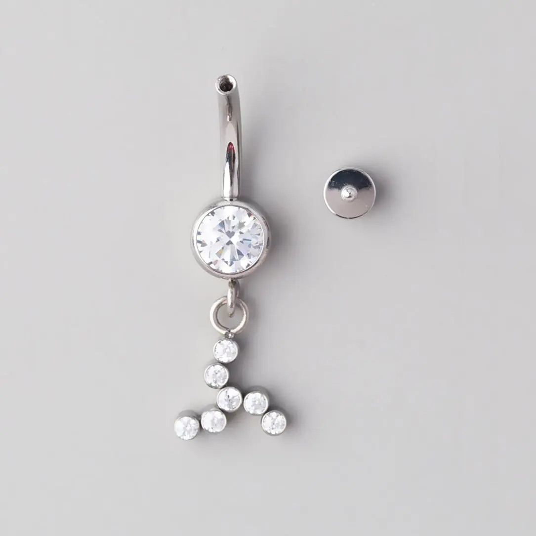 Bezel Set Fans CZ Dangle Belly Bar - Titanium - Image 2