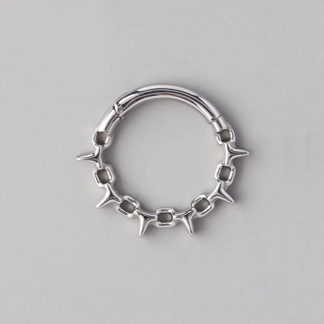 Chain & Spike Segment Hoop in Silver - Titanium