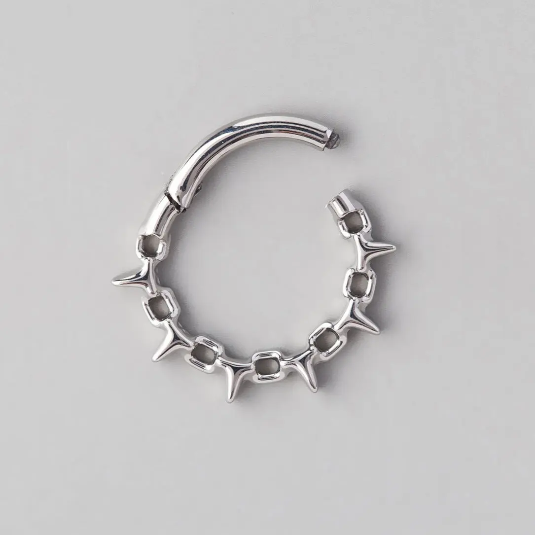 Chain & Spike Segment Hoop in Silver - Titanium - Image 2