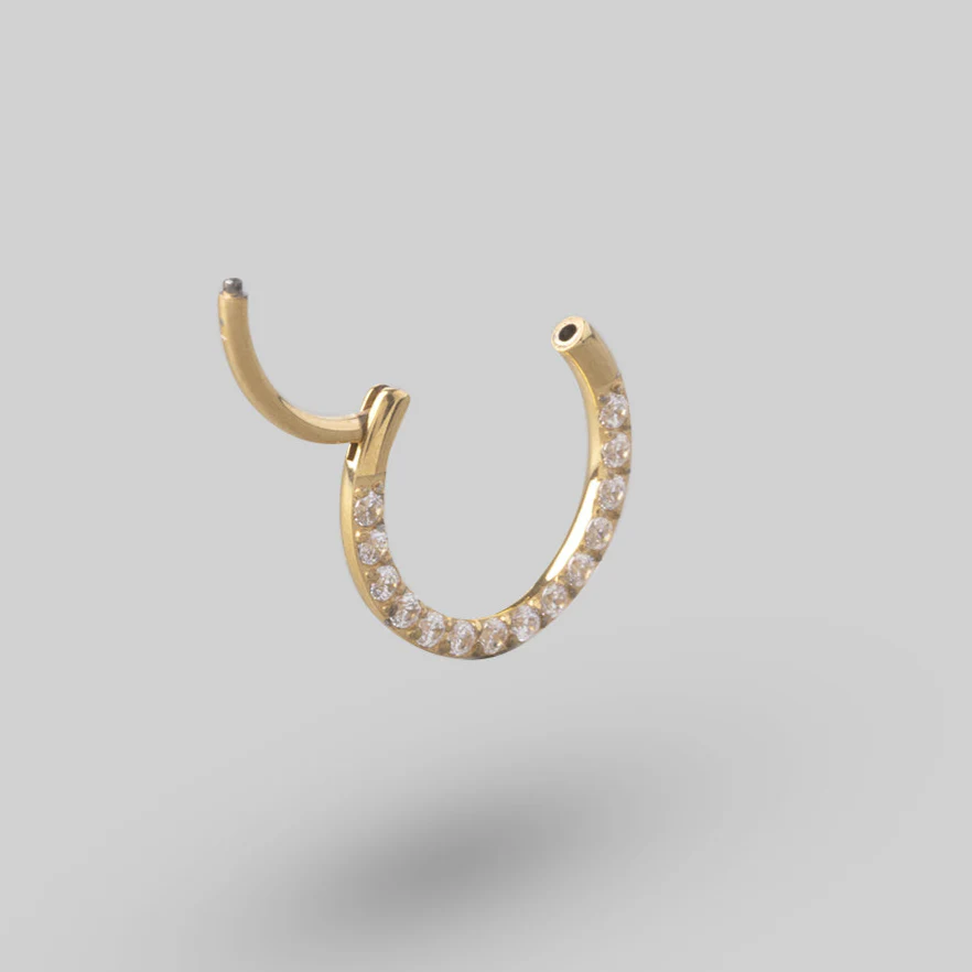 Clicker Pin Segment Ring Front Face Clear CZ in Gold - Titanium - Image 2
