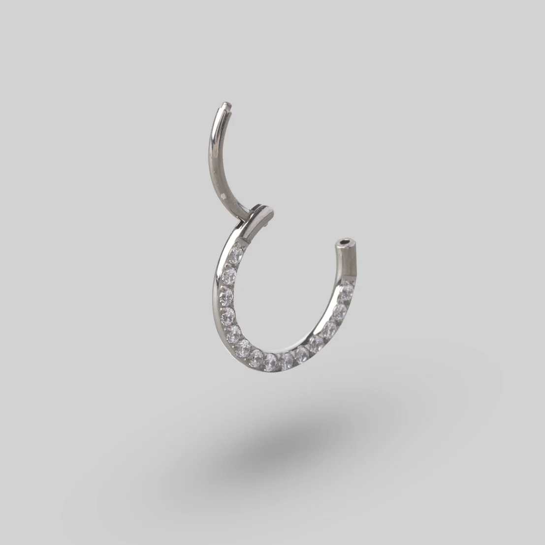 Clicker Pin Segment Ring Front Face Clear CZ in Silver - Titanium - Image 2