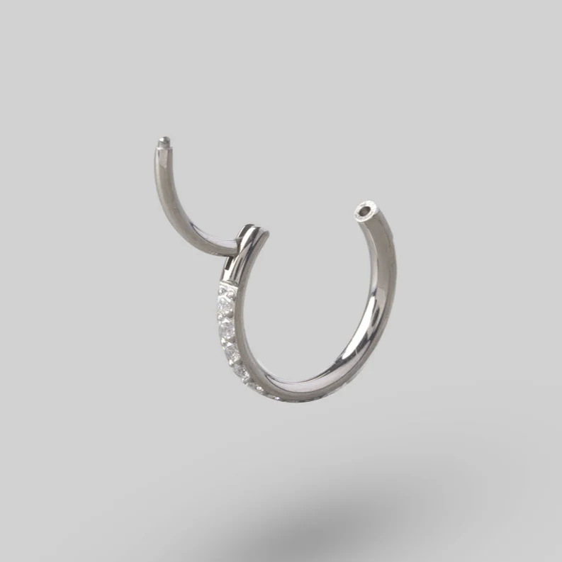 Clicker Pin Segment Ring Side Face Clear CZ in Silver - Titanium - Image 2