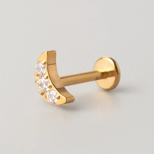 Crescent CZ Labret in Gold - Titanium - Image 2