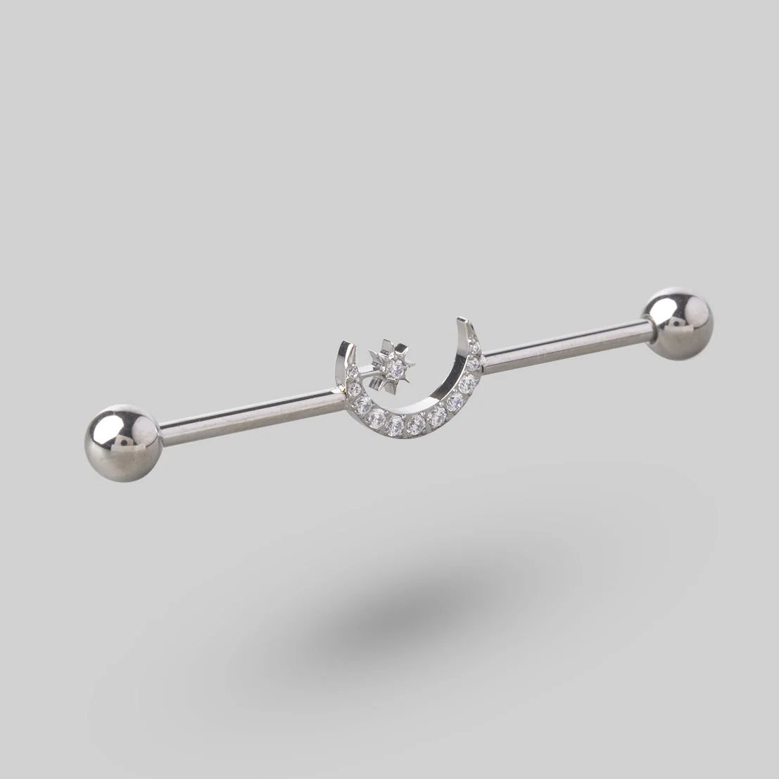 Crescent Paved CZ Industrial Bar in Silver
