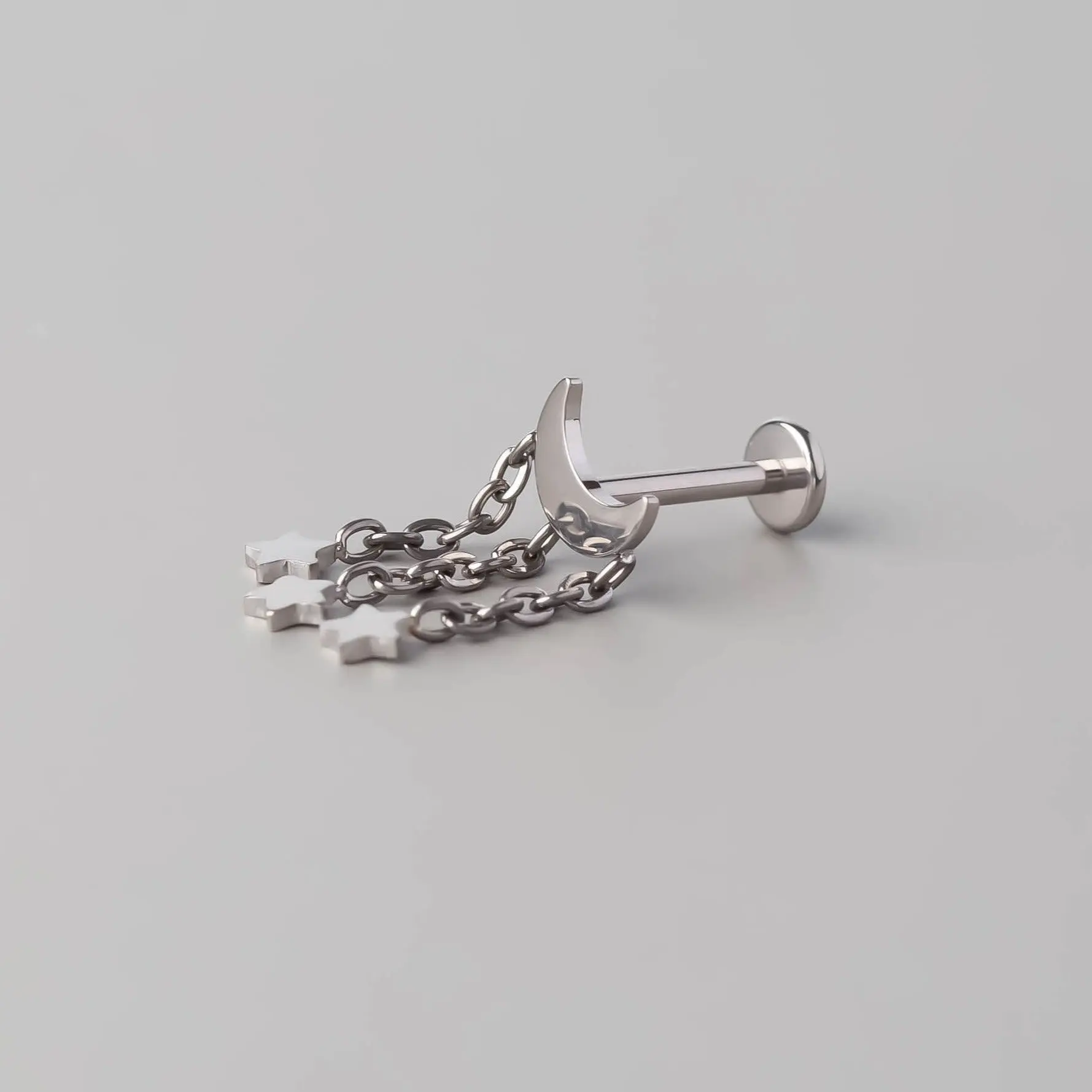 Crescent Triple Star Dangle Labret - Titanium - Image 2