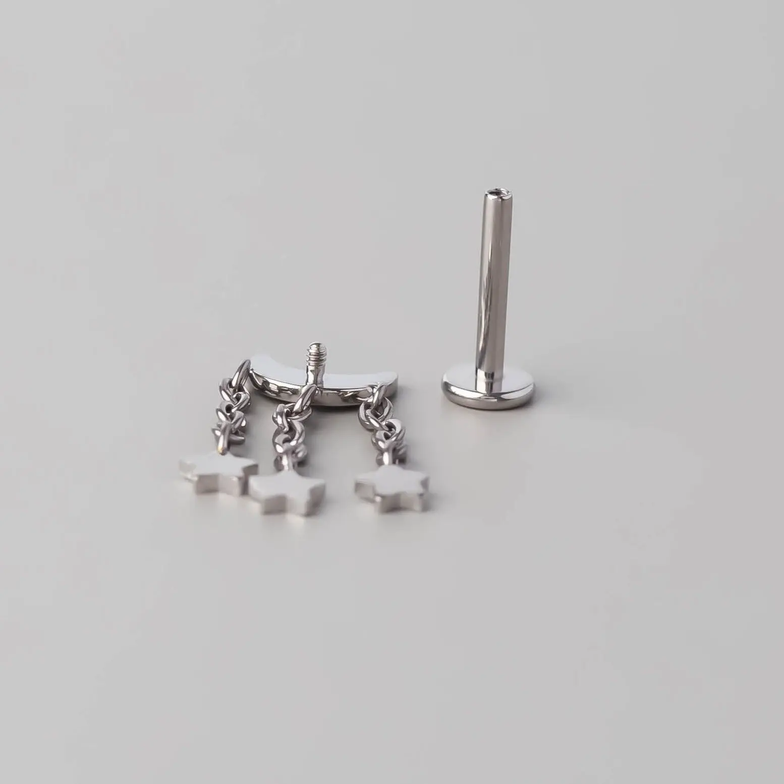 Crescent Triple Star Dangle Labret - Titanium - Image 4