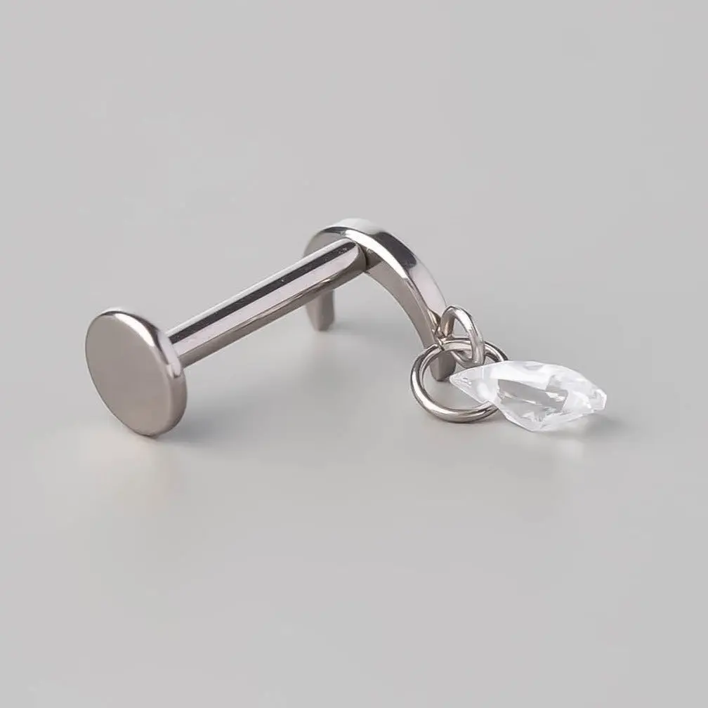 Crescent Pear CZ Dangle Labret - Titanium - Image 3