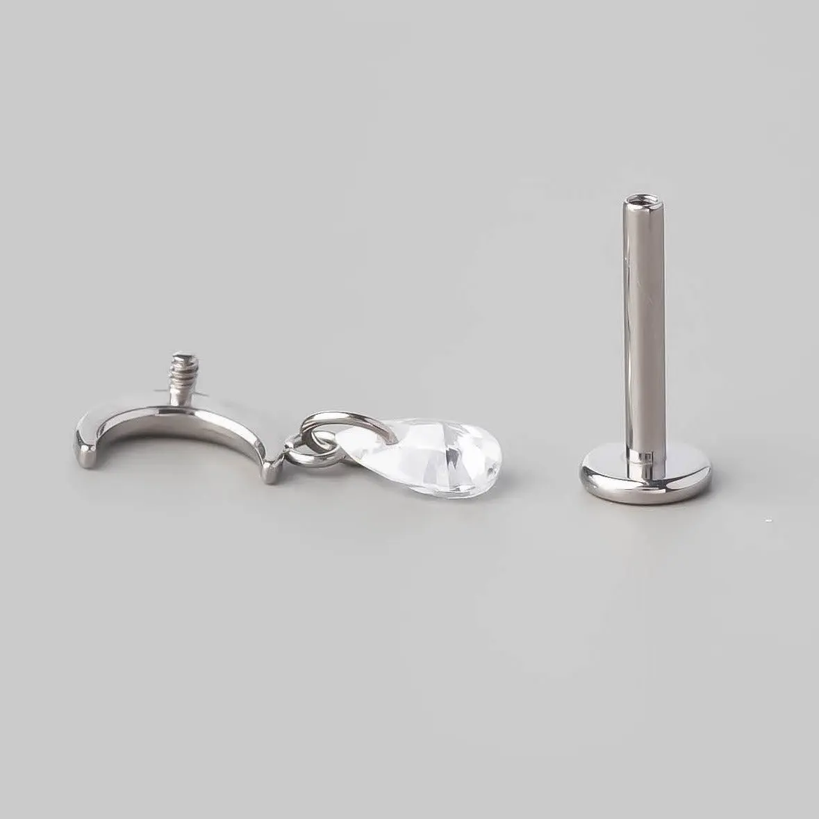 Crescent Pear CZ Dangle Labret - Titanium - Image 4