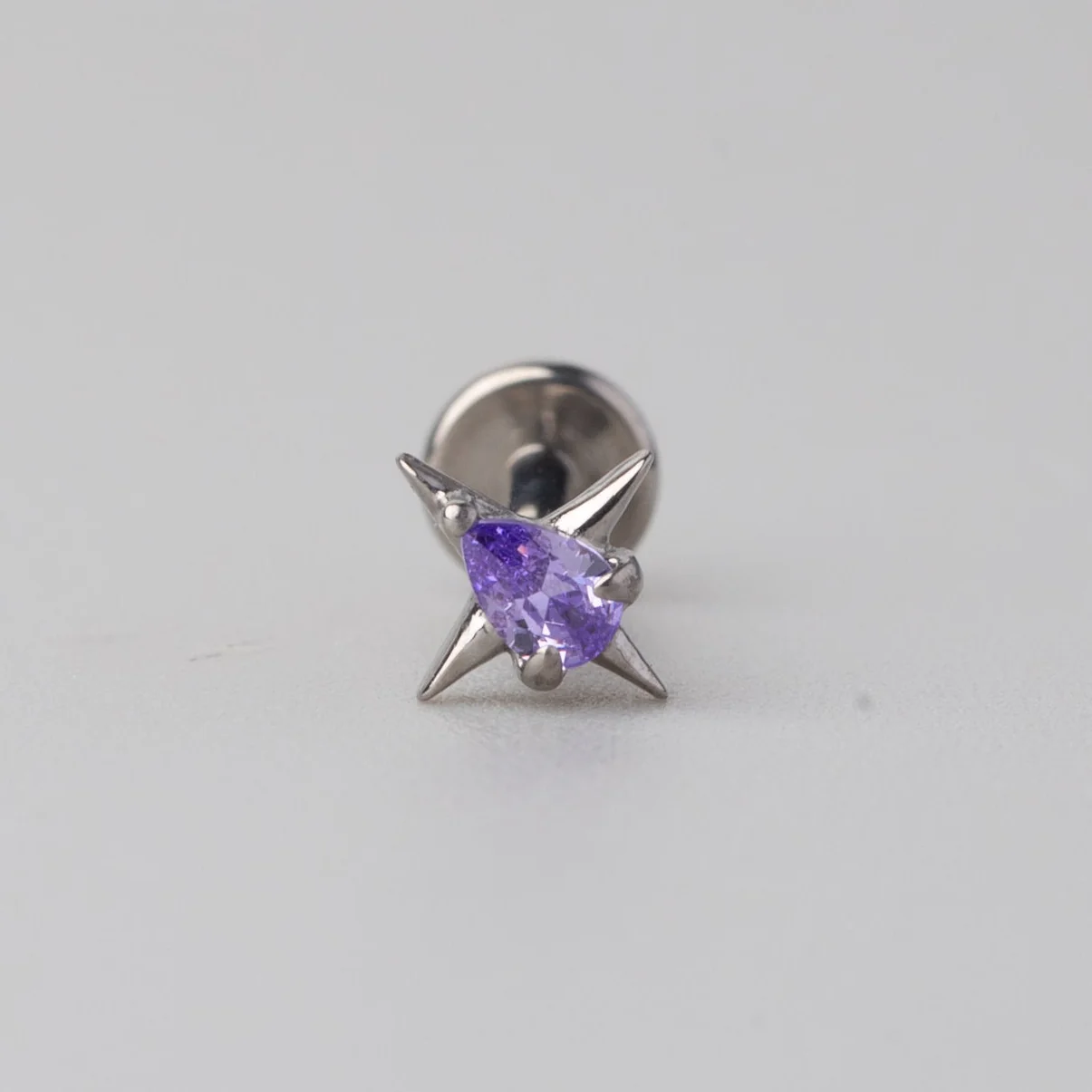 Cross Purple CZ Labret in Silver - Titanium