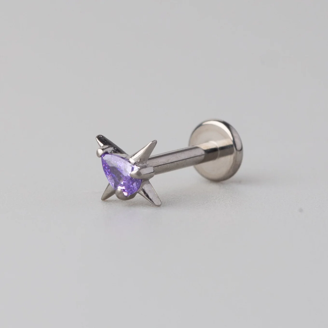 Cross Purple CZ Labret in Silver - Titanium - Image 2