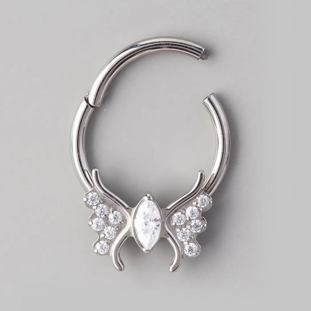Butterfly Clear CZ Body Segment Hoop in Silver - Titanium - Image 2