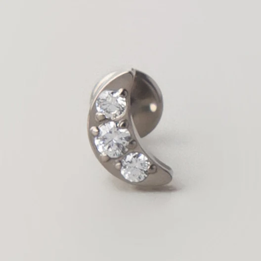 Crescent CZ Labret in Silver - Titanium