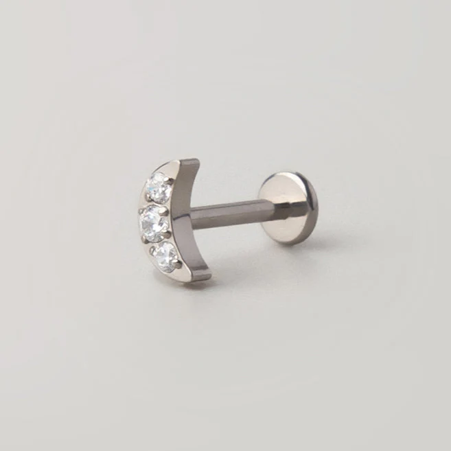 Crescent CZ Labret in Silver - Titanium - Image 2