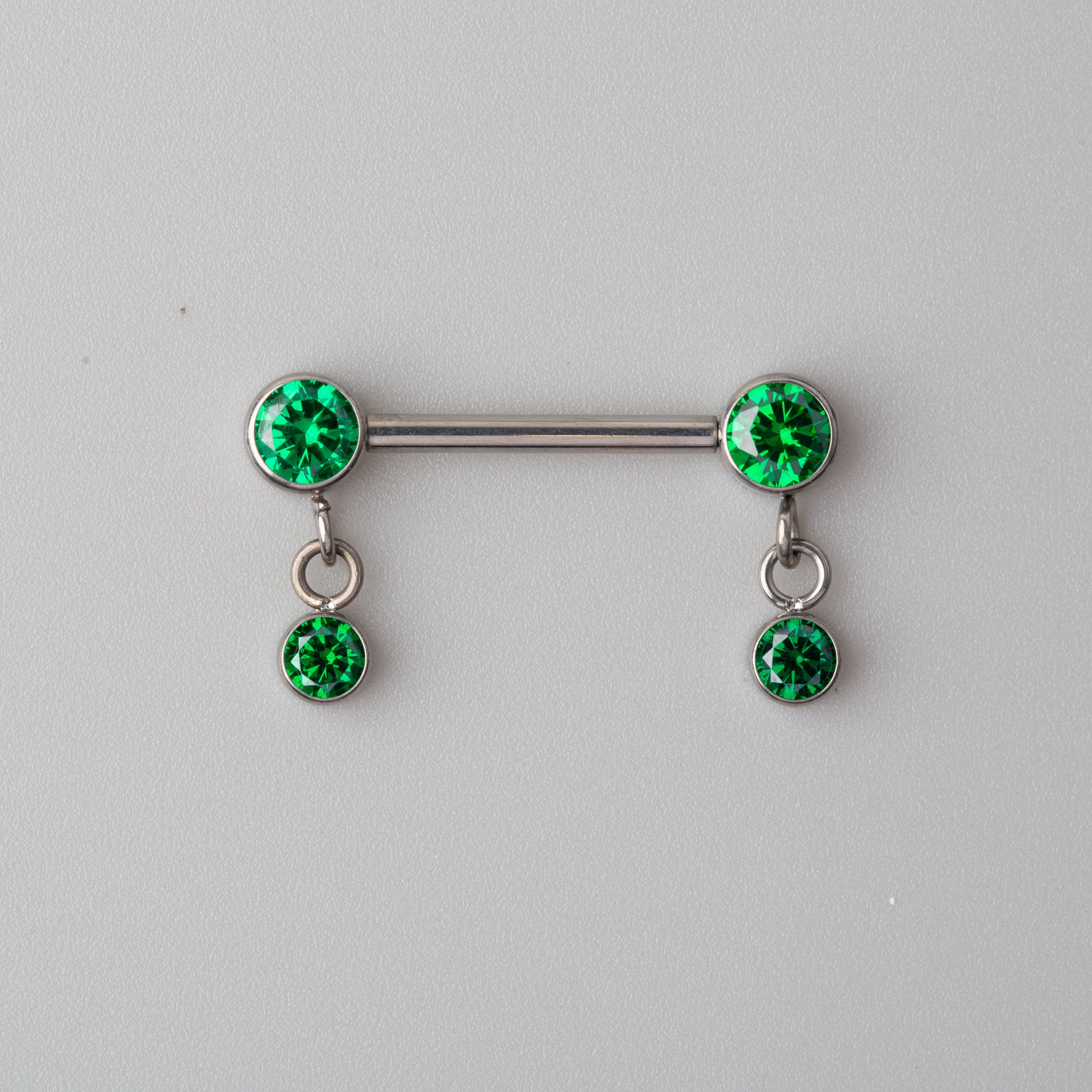 Dangle CZ Nipple Barbell in Green - Titanium