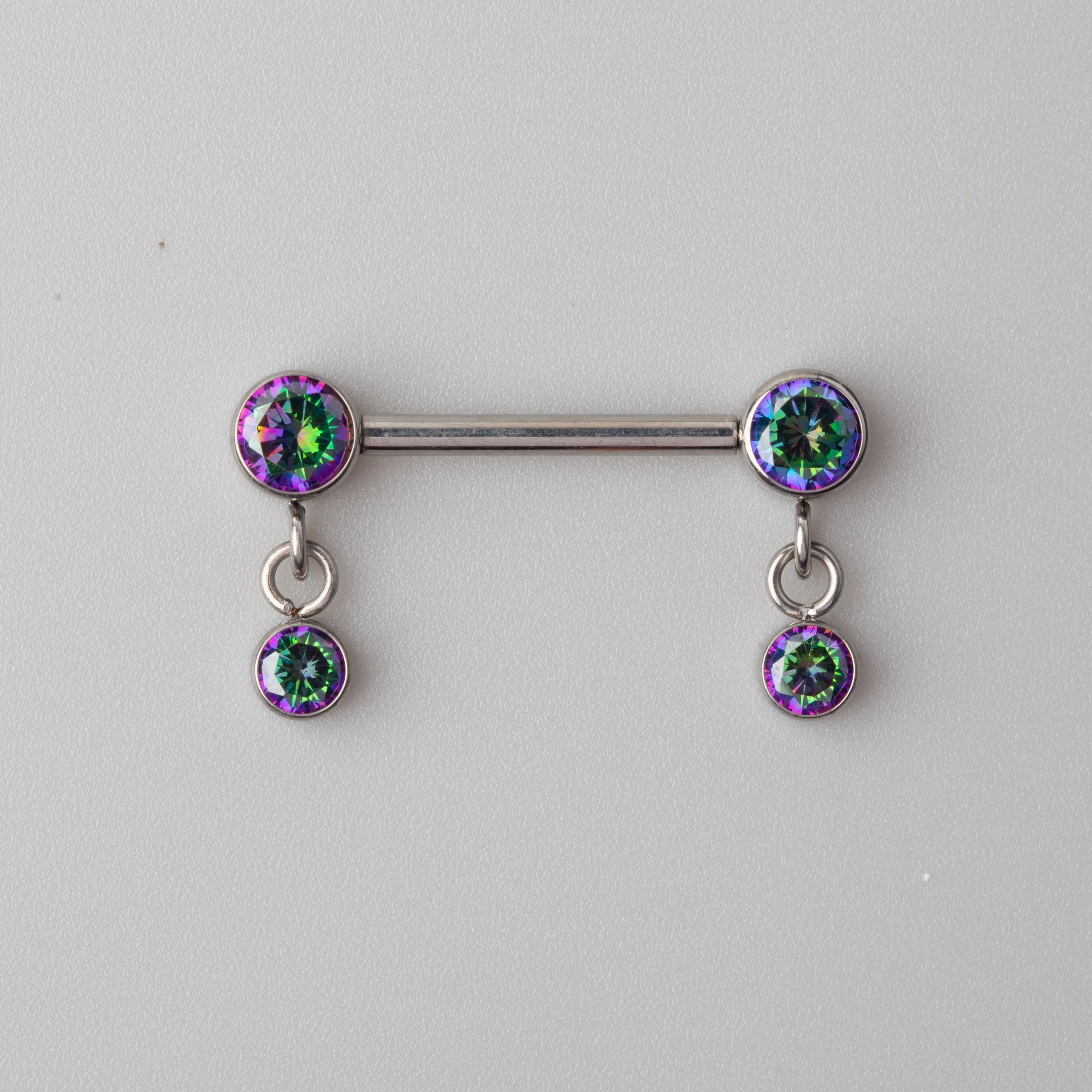 Dangle CZ Nipple Barbell in VM (Rainbow) - Titanium