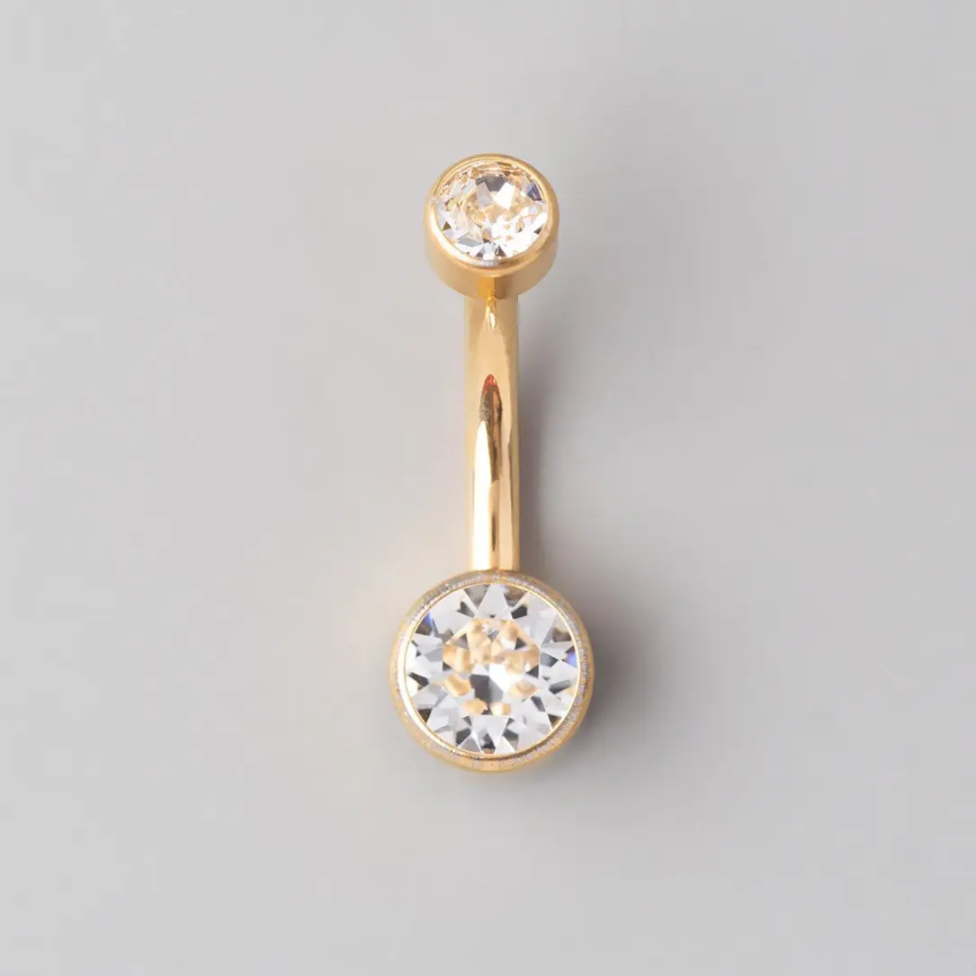 Double Bezel Set Crystal Belly Bar in Gold - Titanium