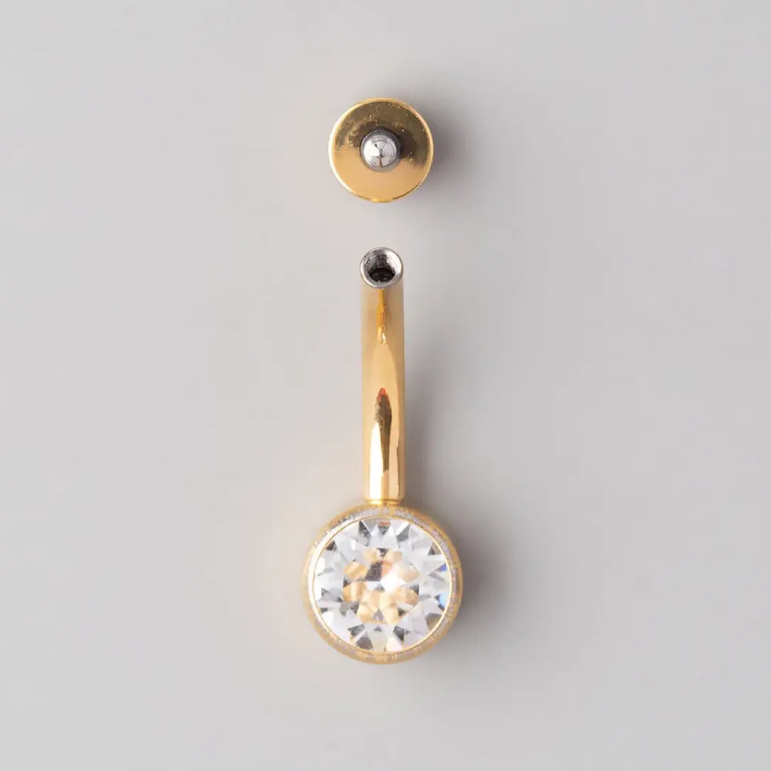 Double Bezel Set Crystal Belly Bar in Gold - Titanium - Image 2