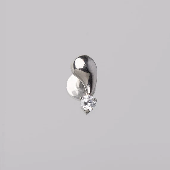 Downward Rain Drop Clear CZ Labret in Silver - Titanium