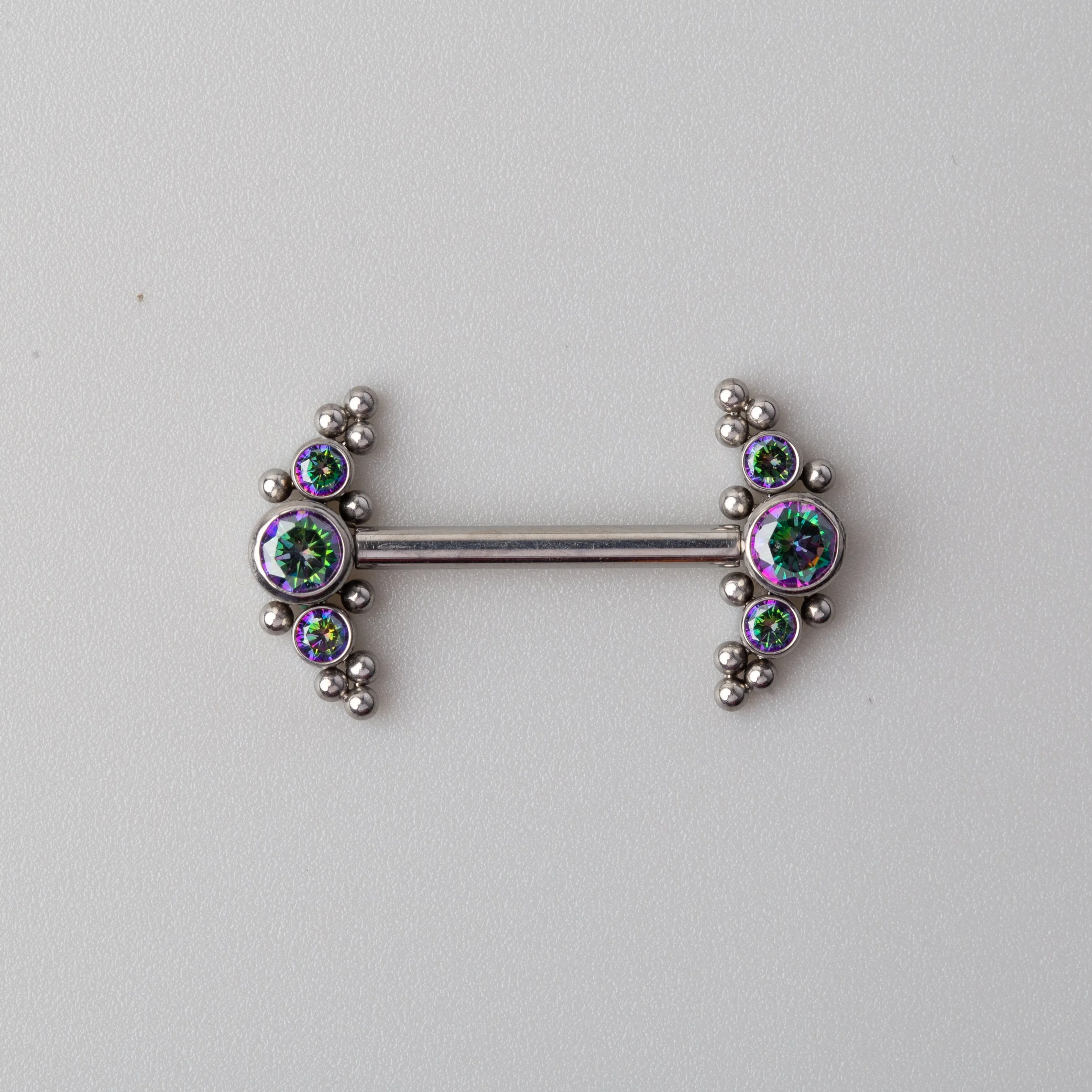 Triple Stone Beads Nipple Barbell in VM - Titanium