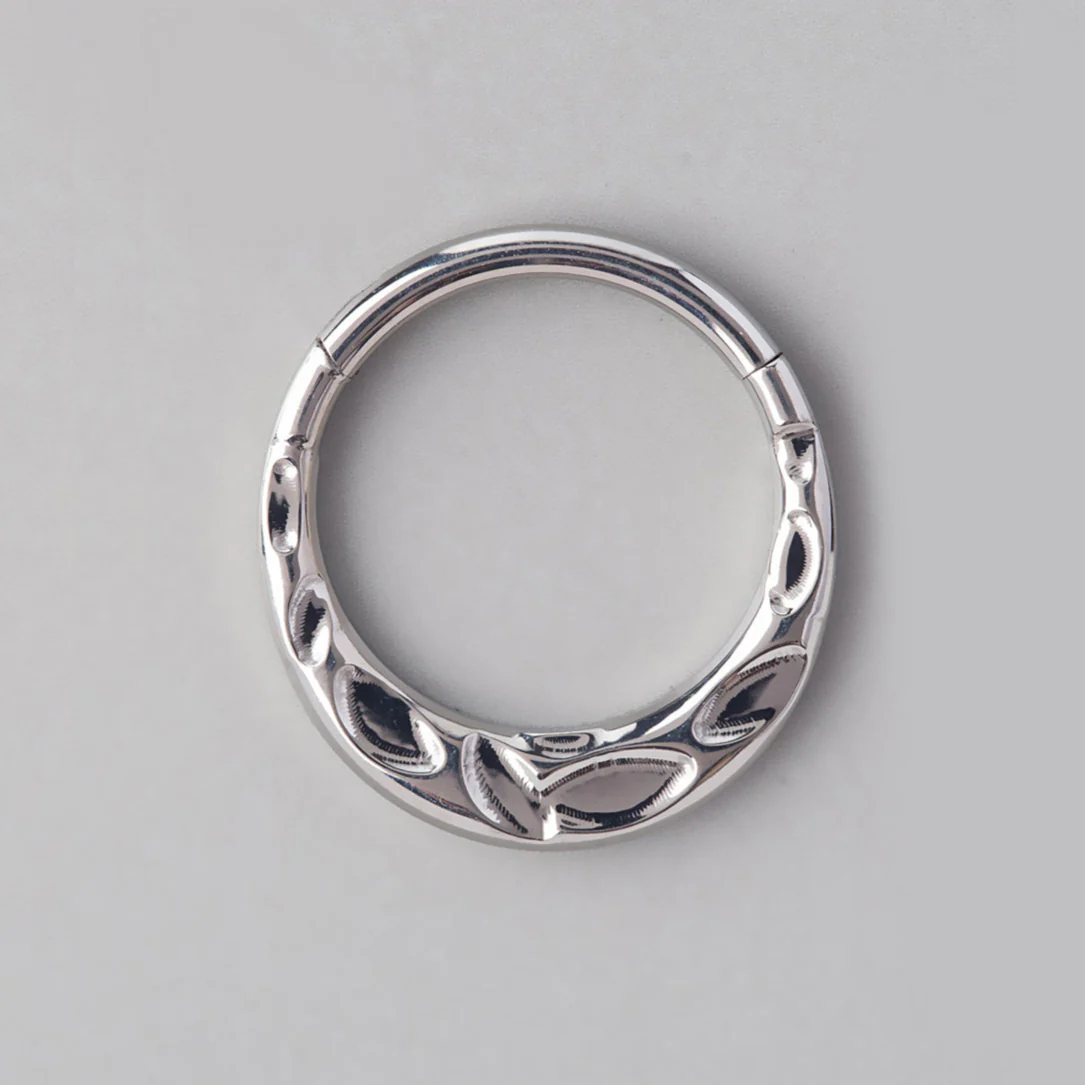 Thor's Hammered Segment Hoop in Silver - Titanium