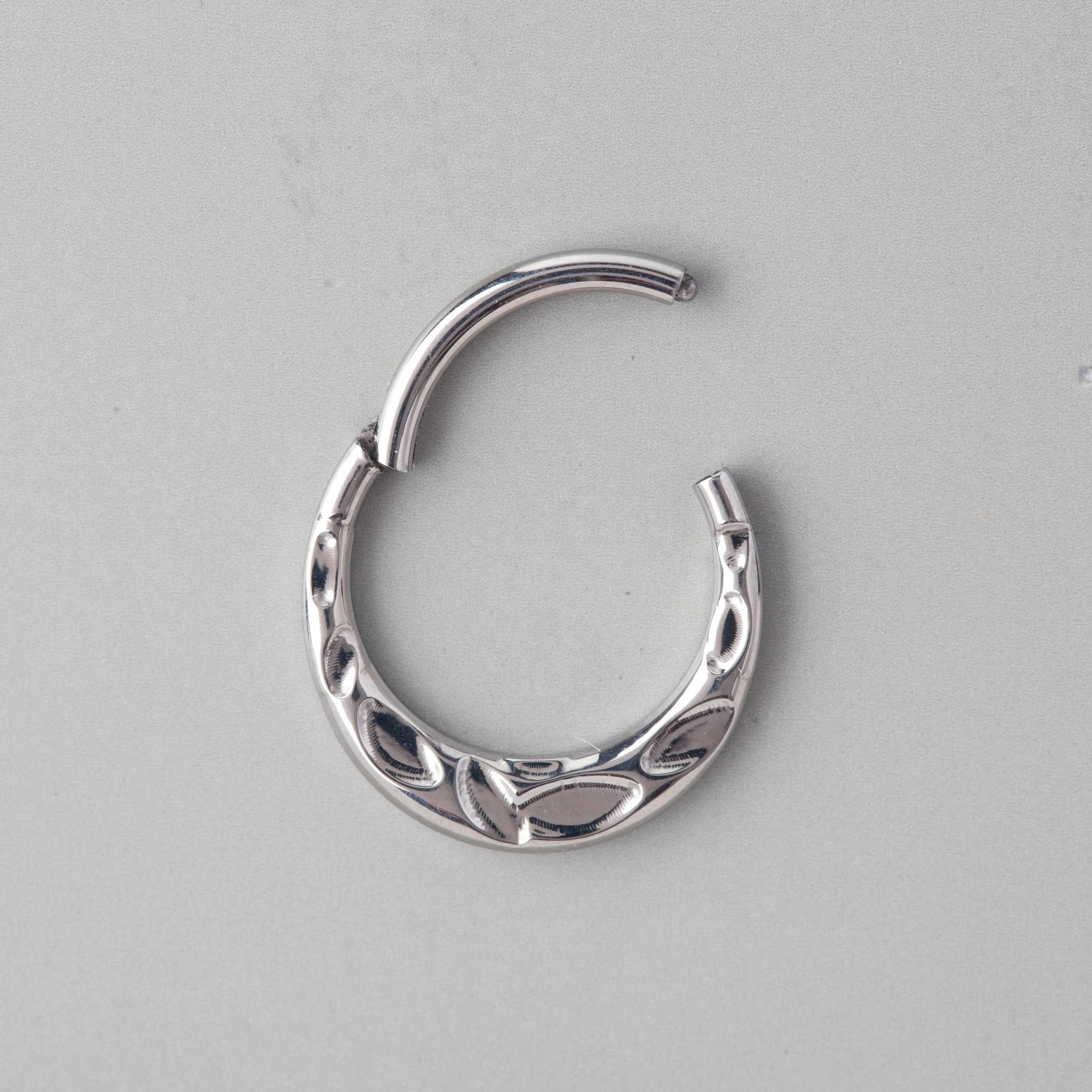 Thor's Hammered Segment Hoop in Silver - Titanium - Image 2