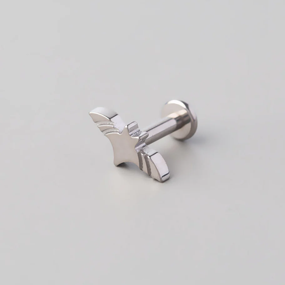 Grave Bat Threadless Labret in Silver - Titanium