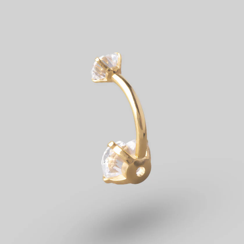 Heart Shaped Crystal Belly Bar in Gold - Titanium - Image 3