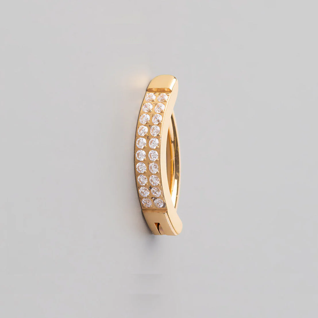 Hinged Clicker Belly Button Ring Double Pave CZ Face in Gold - Titanium