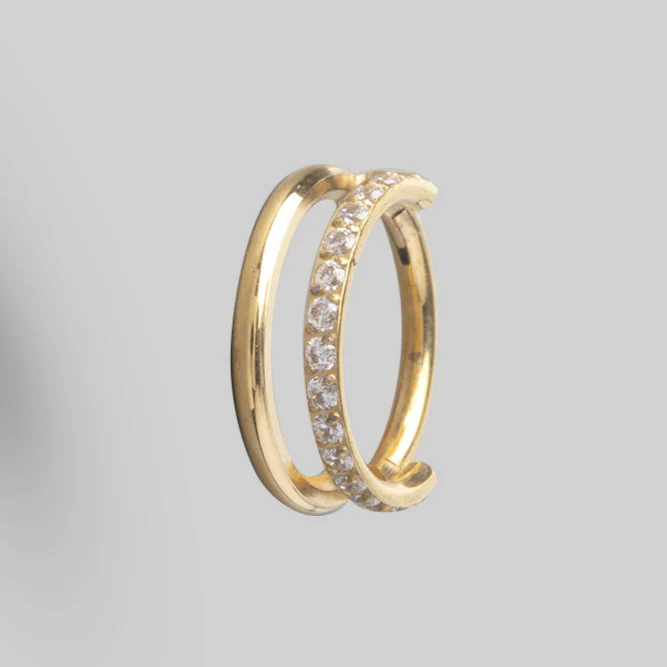 Hinged Segment Ring 2 Rows Single CZ Marquise Stone Centre in Gold - Titanium