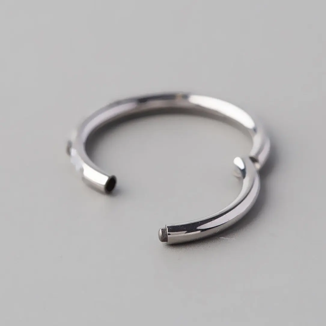 Hinged Segment Ring Blaze Oblong CZ in Silver - Titanium - Image 2