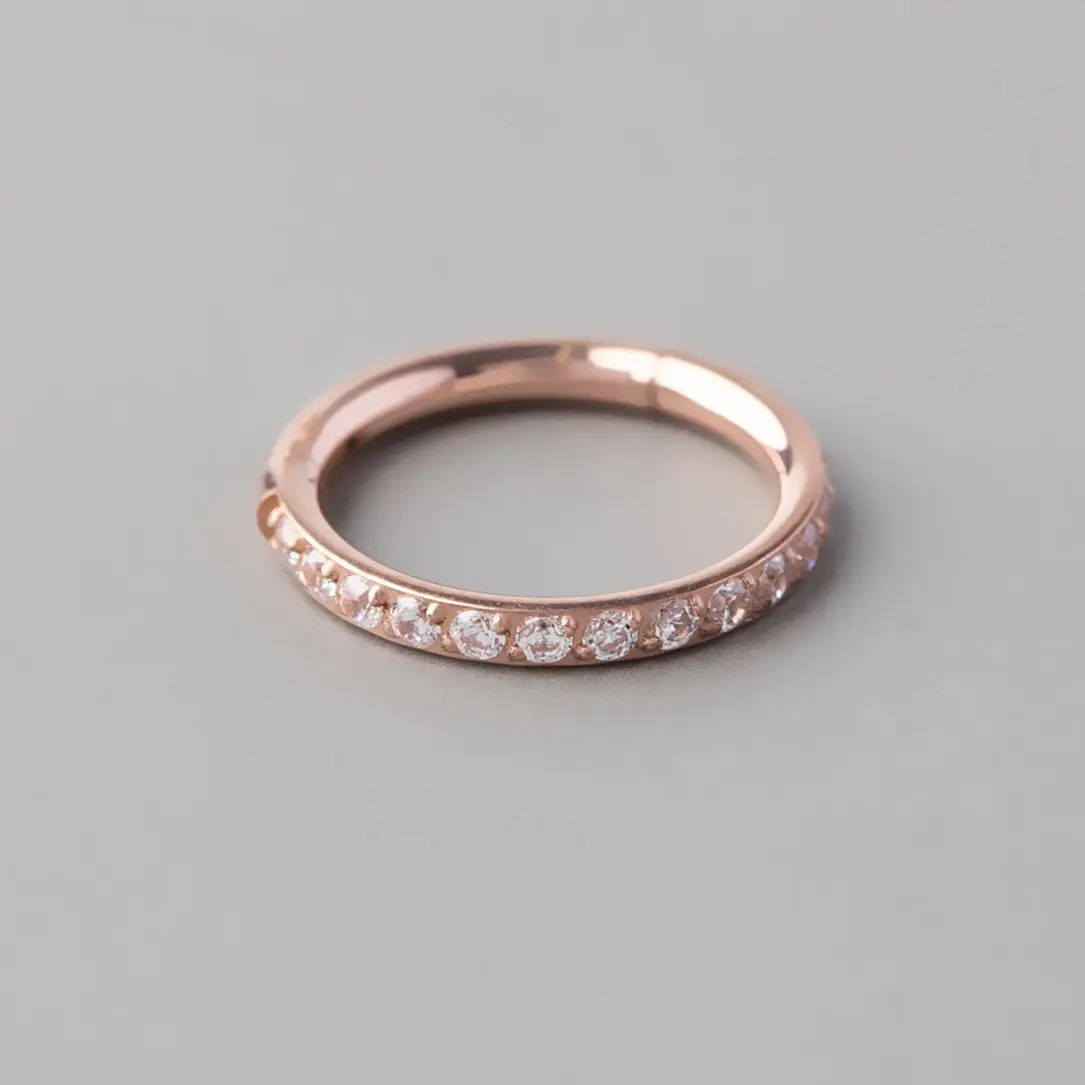 Hinged Segment Ring Clear CZ Side Face in Rose Gold - Titanium