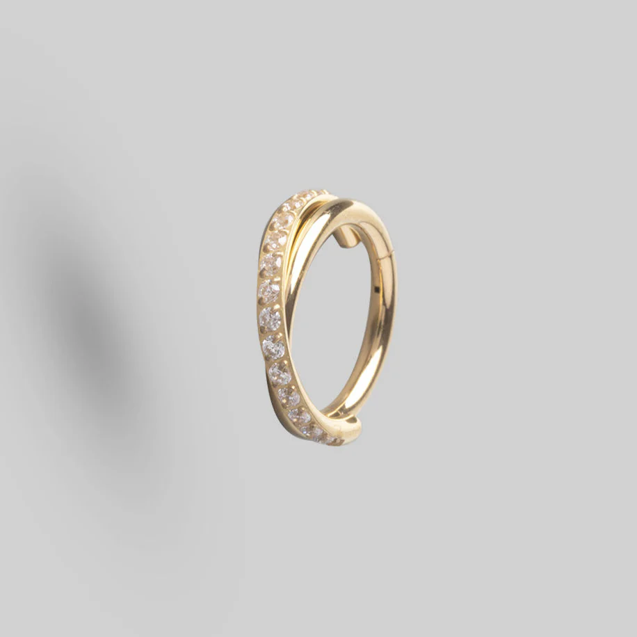 Hinged Segment Ring CZ Pave Side Twist in Gold - Titanium