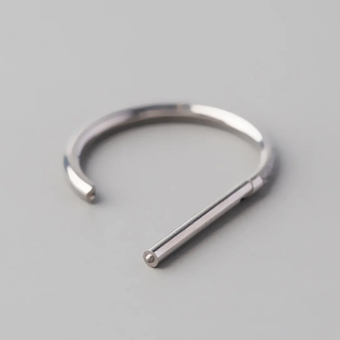 Hinged Segment Ring D Shape Half Side CZ Paved in Silver - Titanium - Image 2