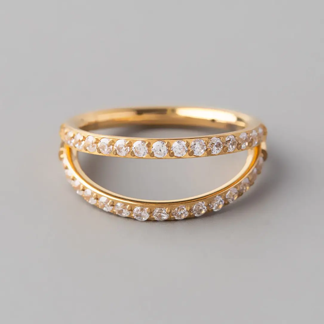 Hinged Segment Ring Double Stack CZ Faced in Gold - Titanium