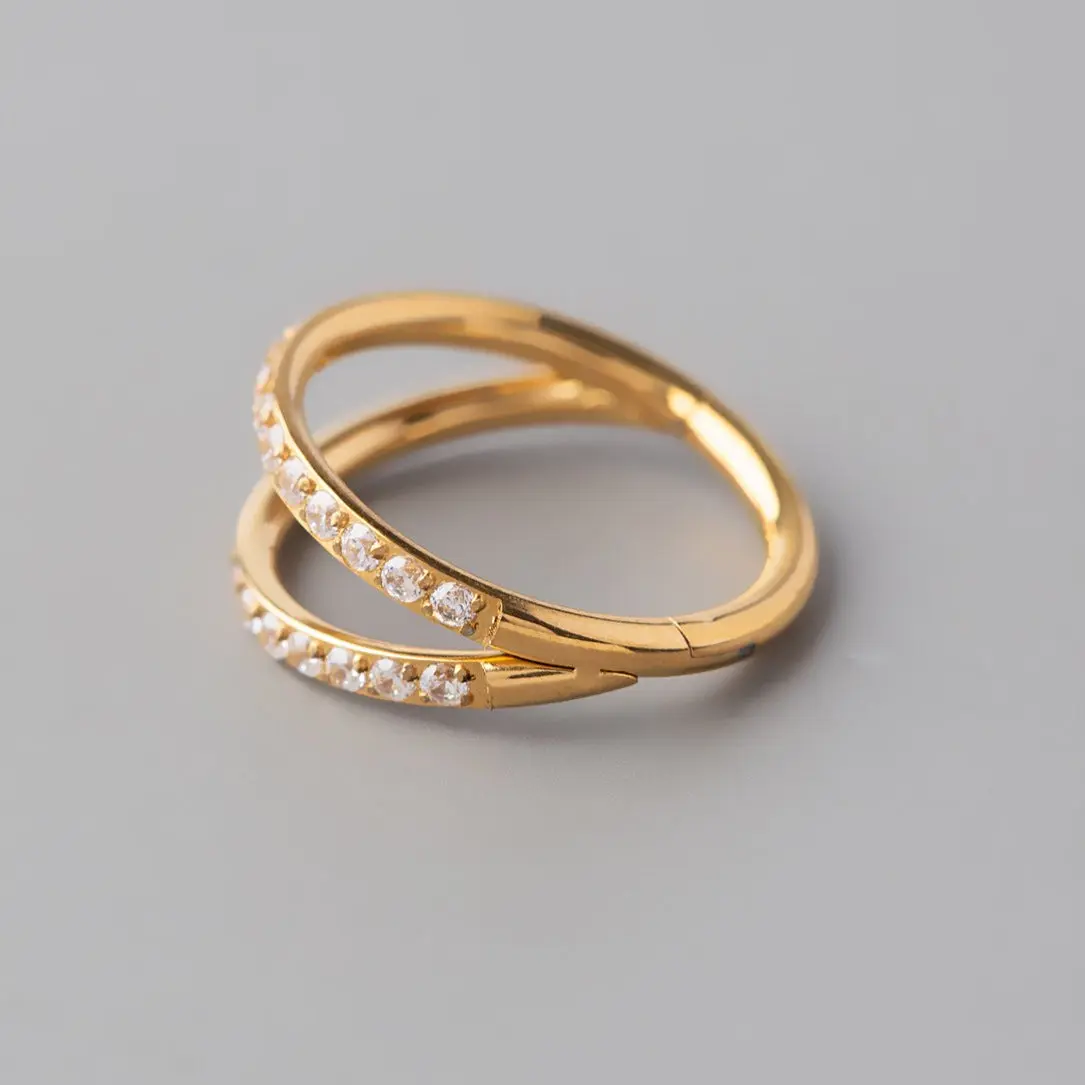 Hinged Segment Ring Double Stack CZ Faced in Gold - Titanium - Image 2