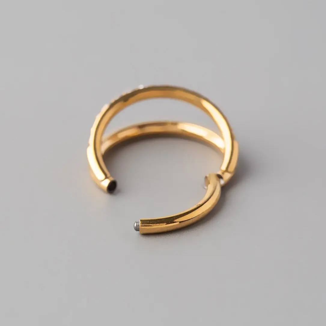 Hinged Segment Ring Double Stack CZ Faced in Gold - Titanium - Image 3