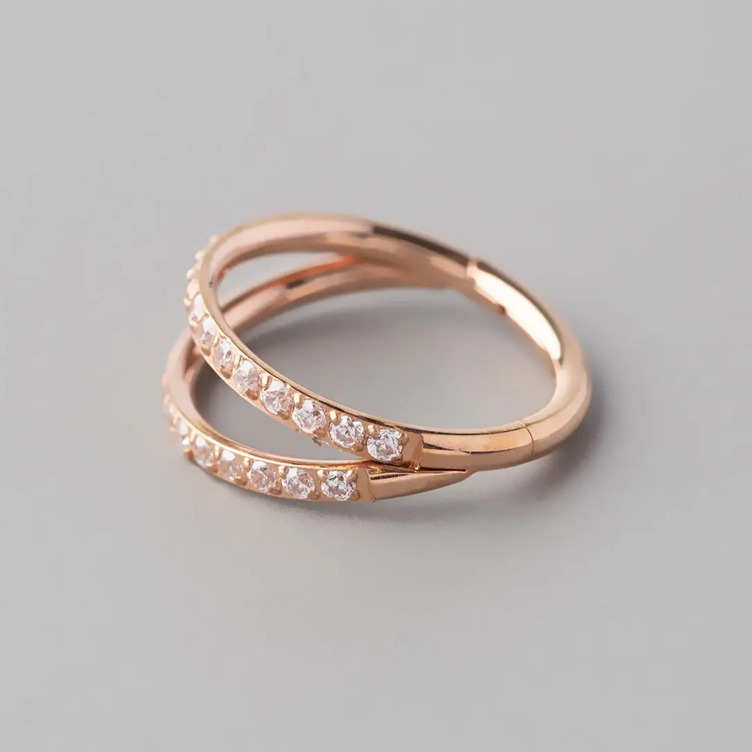 Hinged Segment Ring Double Stack CZ Faced in Rose Gold - Titanium - Image 2